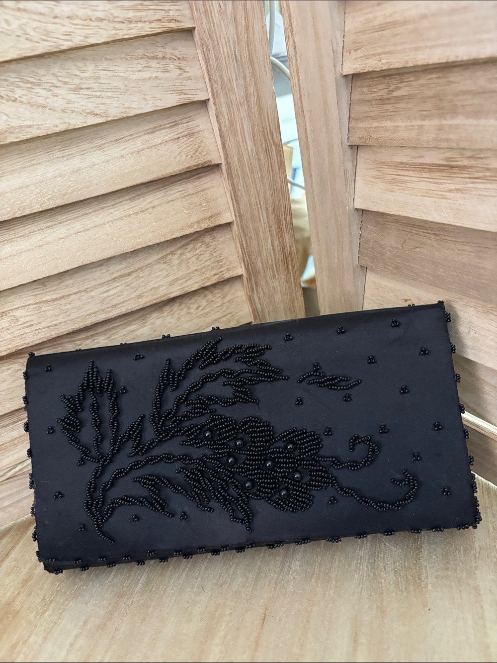 Black Beaded Floral Evening Clutch